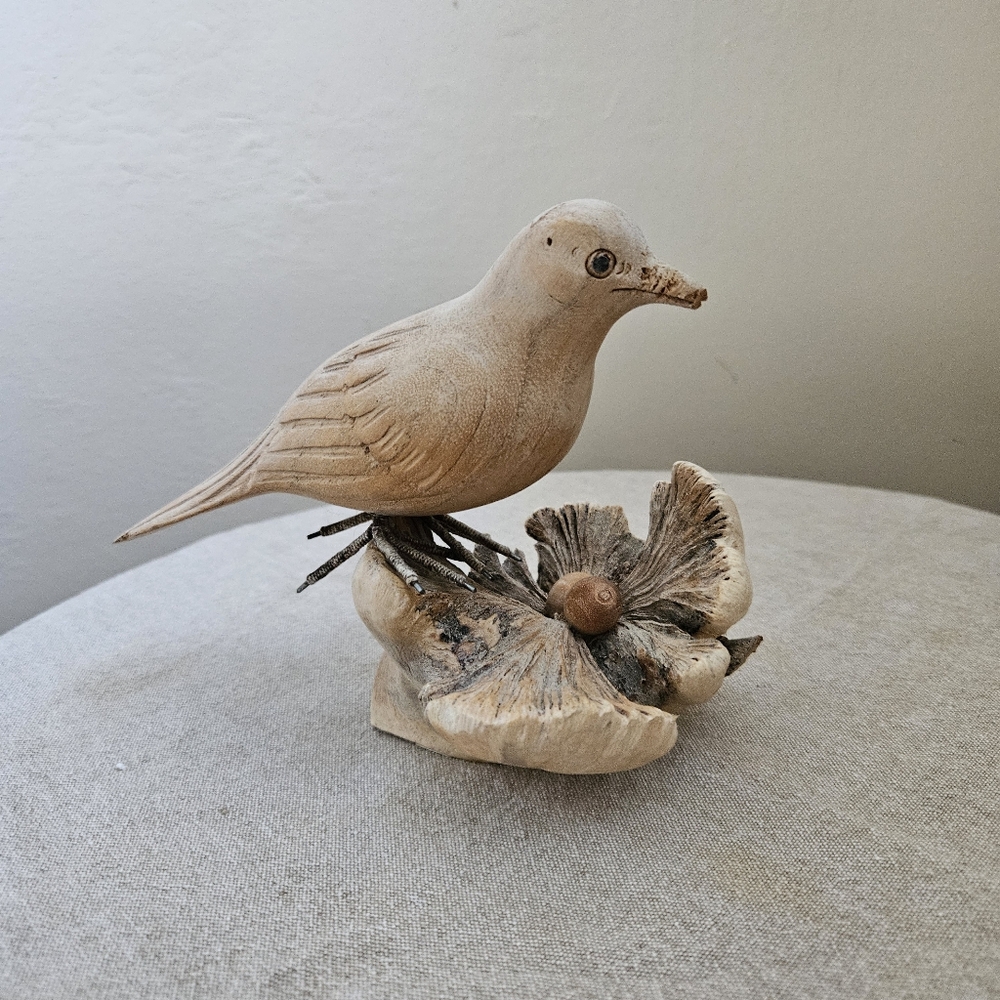 Wood Bird In Nest Figurine